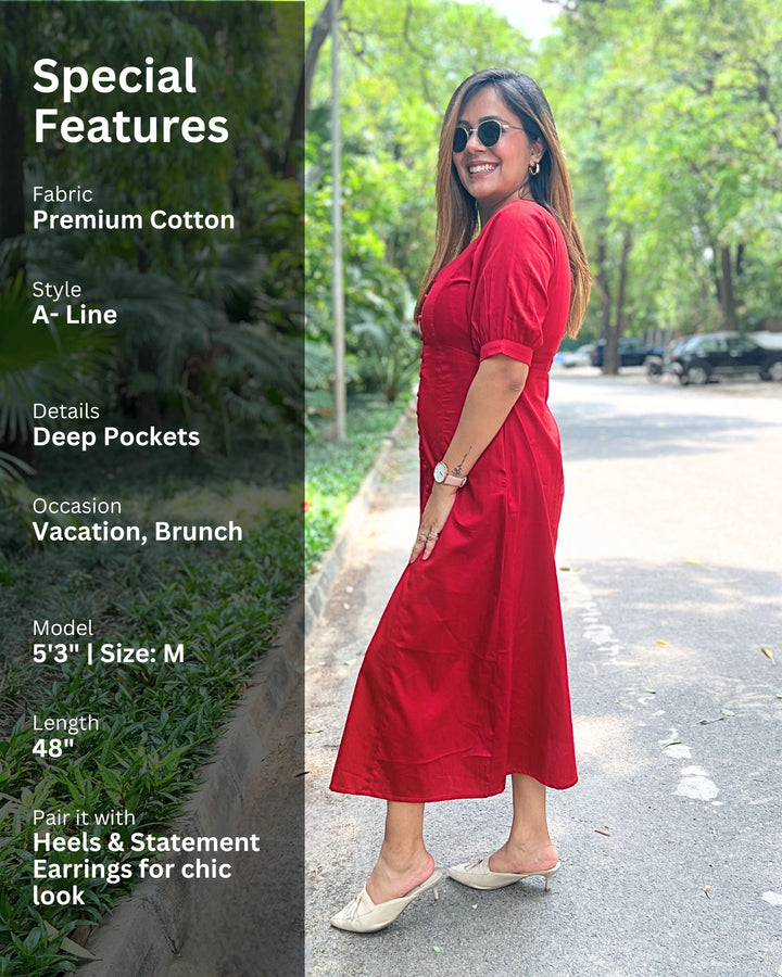 Cherry Red Empire Cut Aline Dress
