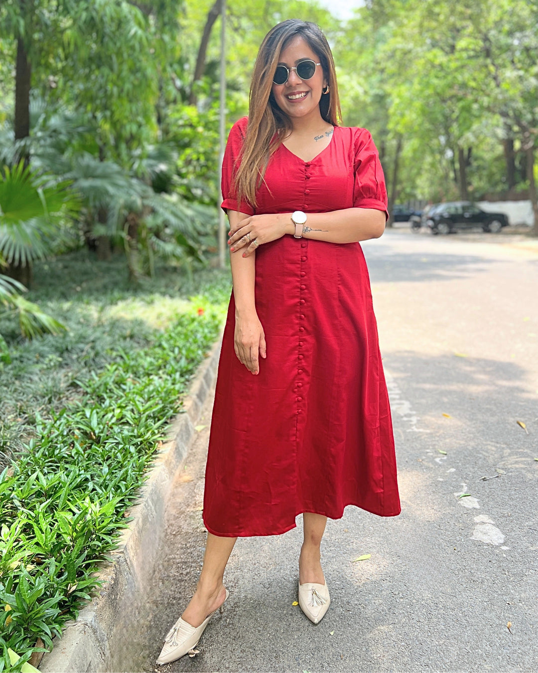 Cherry Red Empire Cut Aline Dress