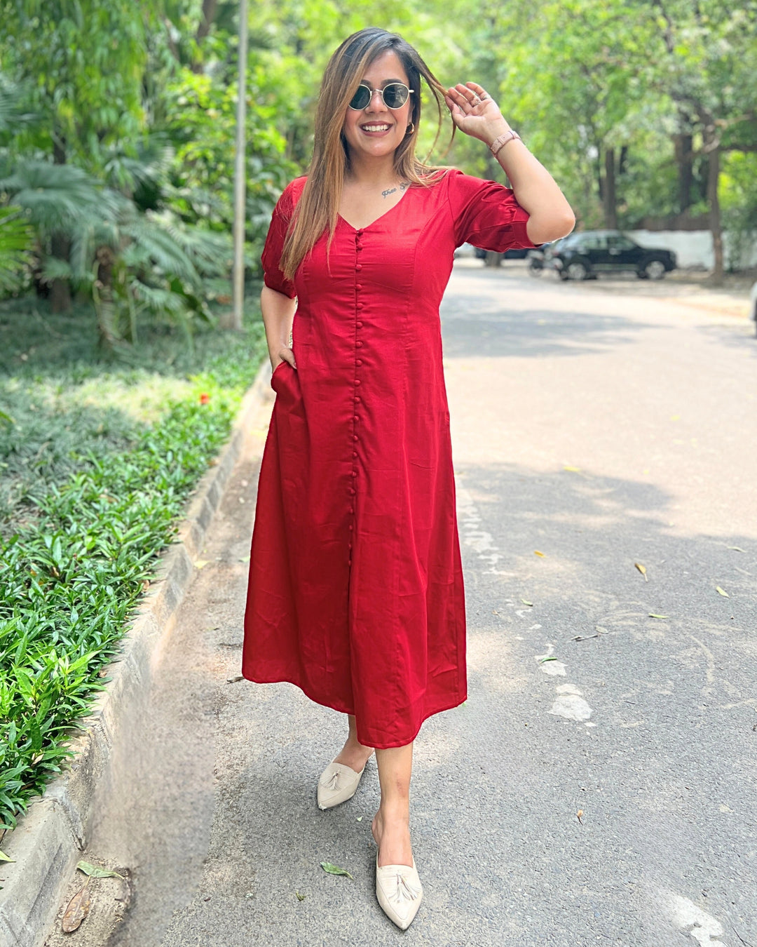 Cherry Red Empire Cut Aline Dress