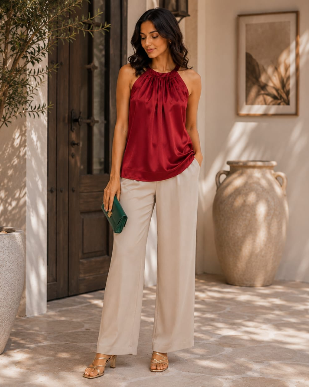 Cherry Red Luxe Satin Halter Top