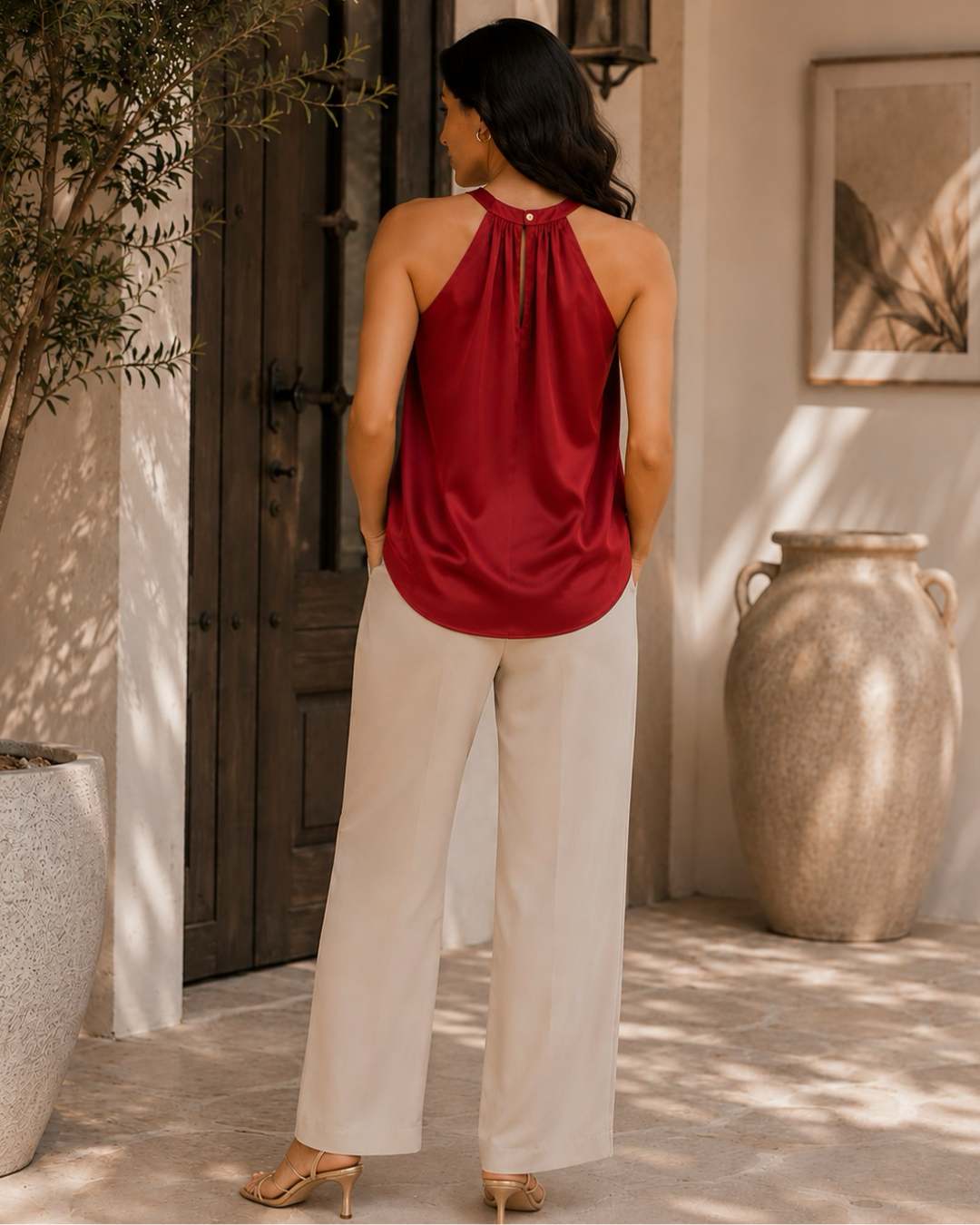 Cherry Red Luxe Satin Halter Top