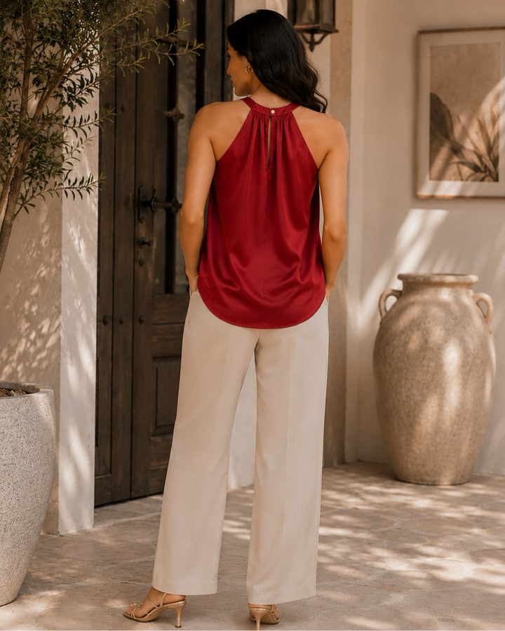 Cherry Red Luxe Satin Halter Top