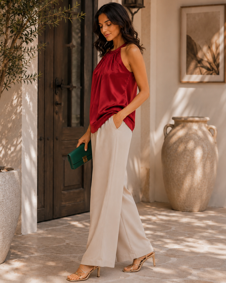 Cherry Red Luxe Satin Halter Top