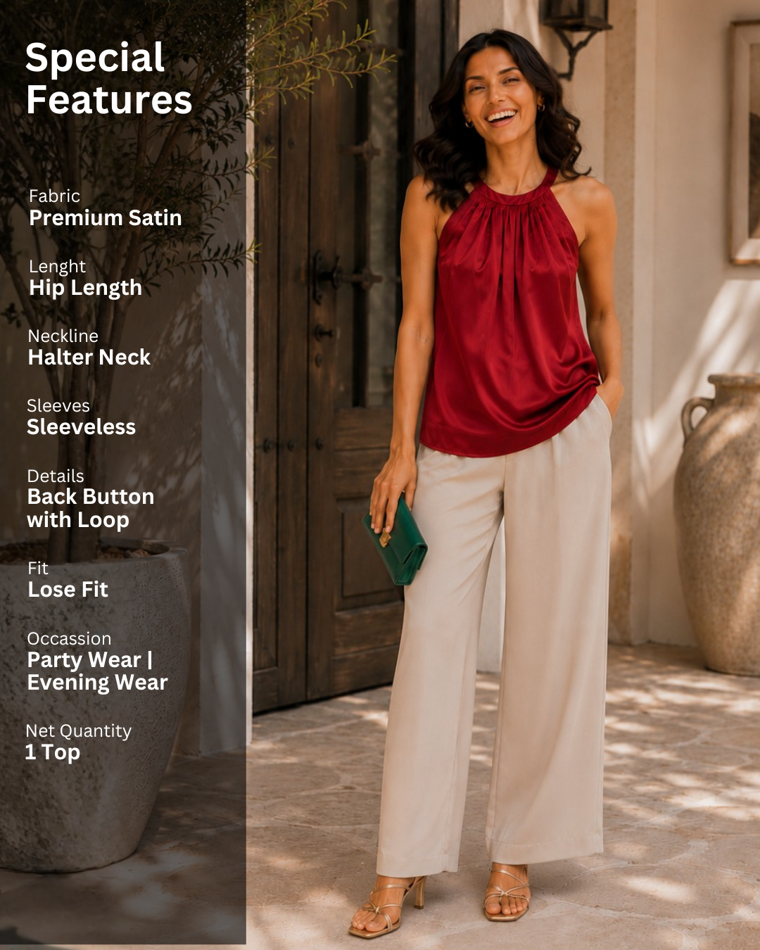 Cherry Red Luxe Satin Halter Top