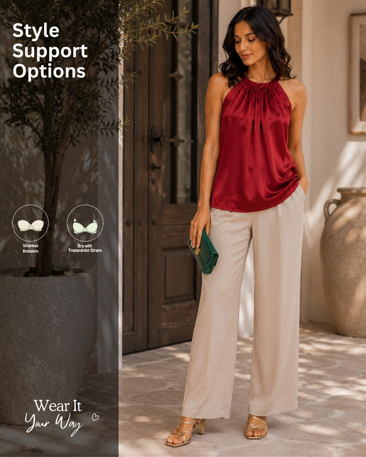Cherry Red Luxe Satin Halter Top