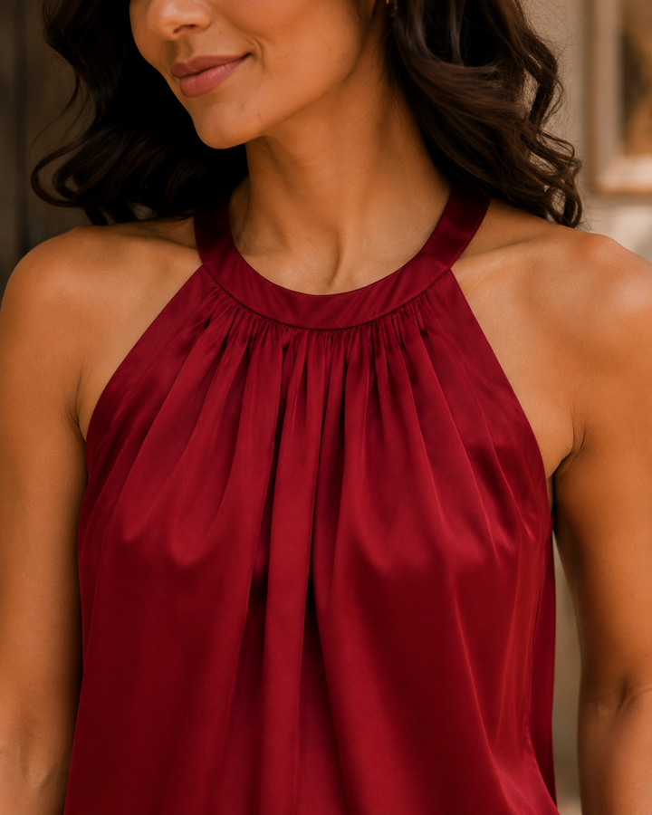 Cherry Red Luxe Satin Halter Top