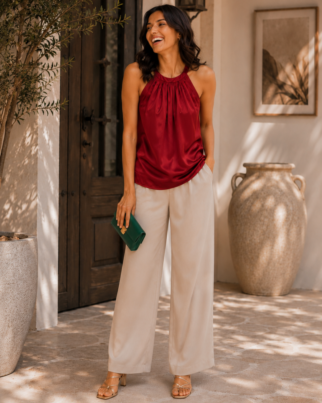 Cherry Red Luxe Satin Halter Top