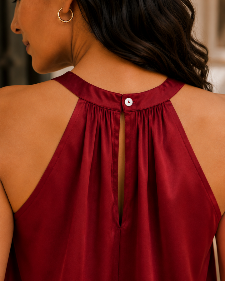 Cherry Red Luxe Satin Halter Top