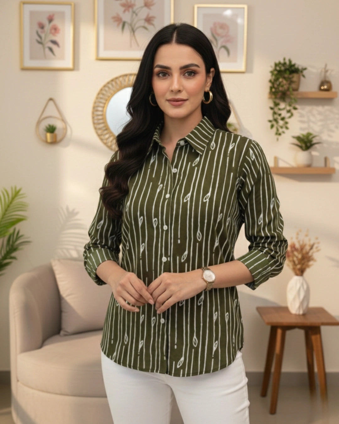Classic Cotton Print Shirt For Women