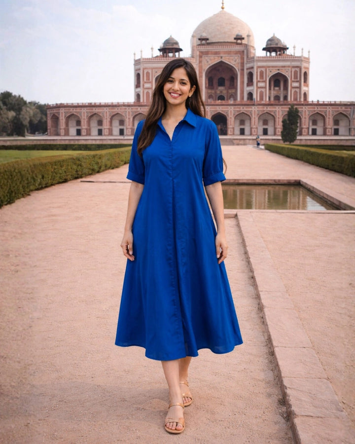 Cobalt Blue Cotton Aline Dress
