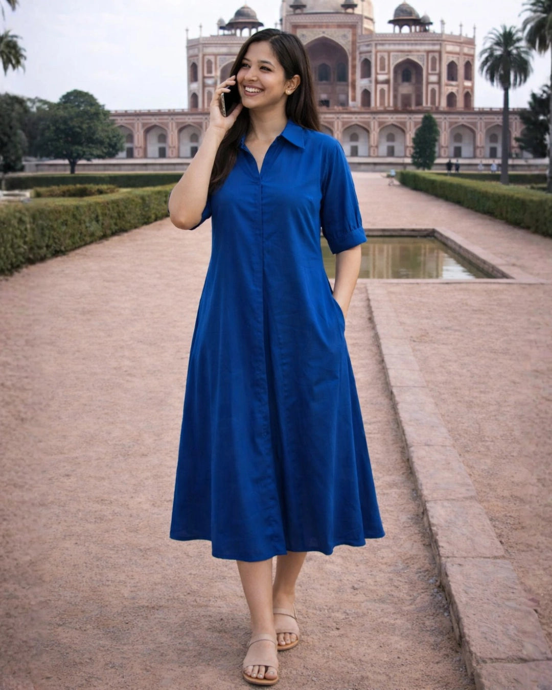 Cobalt Blue Cotton Aline Dress