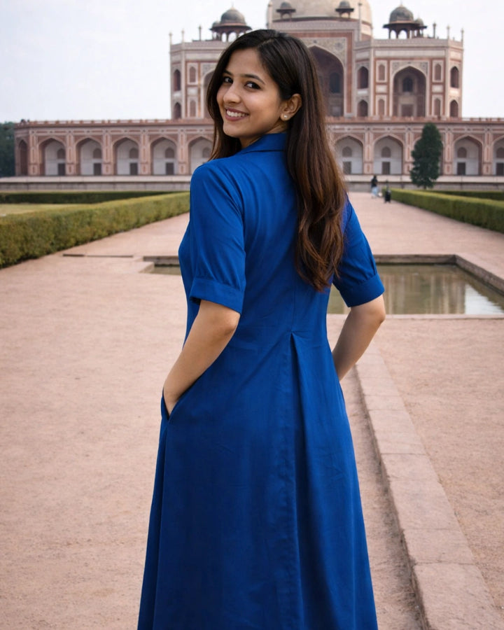 Cobalt Blue Cotton Aline Dress