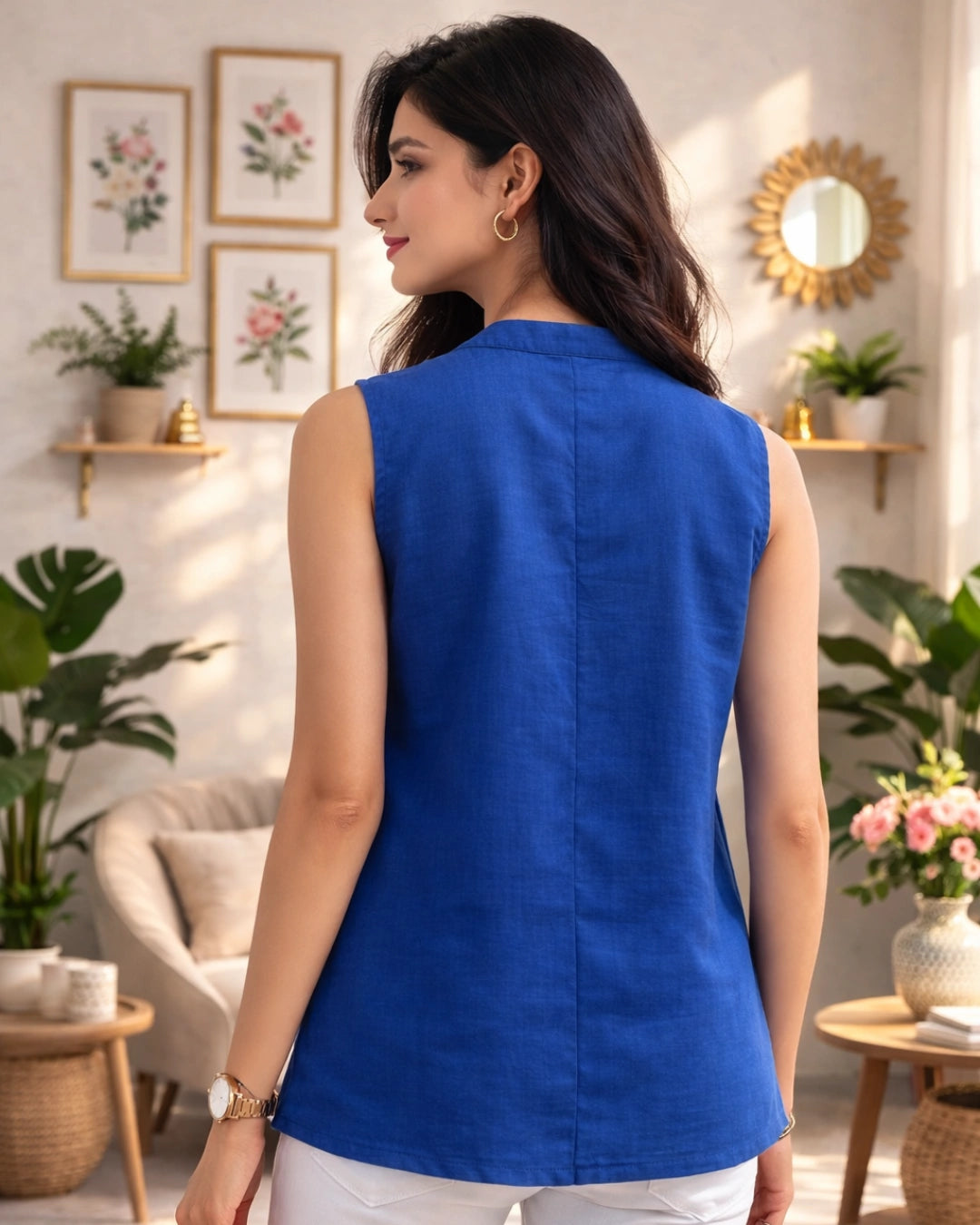 Cobalt Blue Cotton Slub Must Have Top For Women