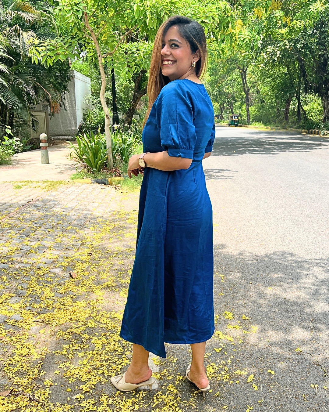 Cobalt Blue Empire Cut A-Line Dress The Svaya Cobalt Blue Empire Cut A-Line Dress The Svaya