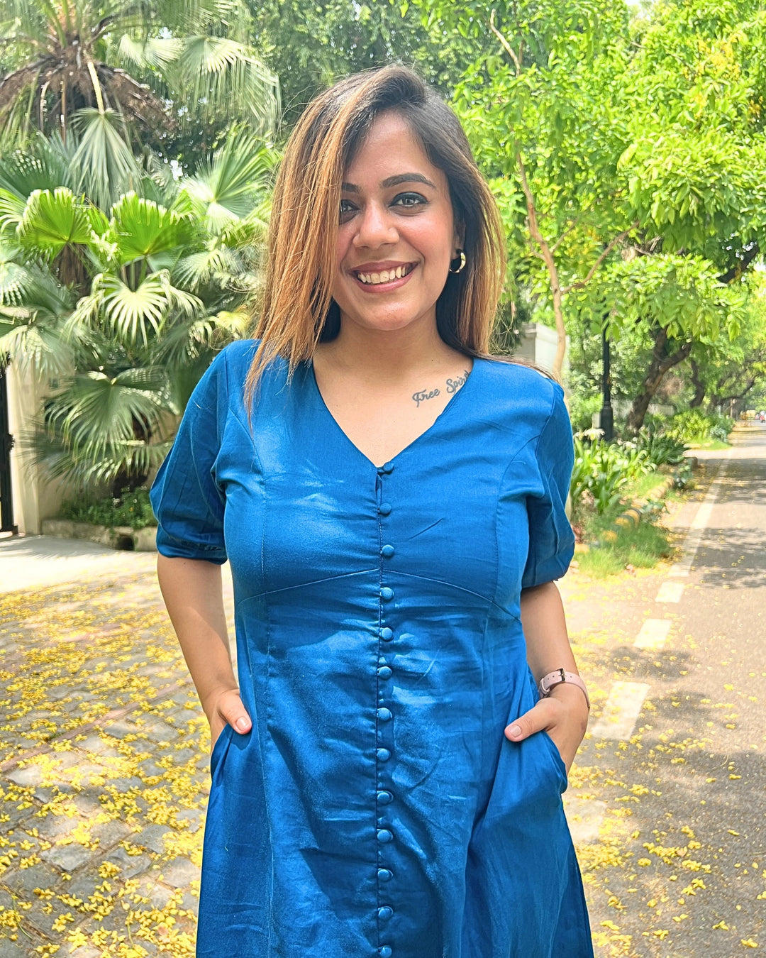 Cobalt Blue Empire Cut A-Line Dress The Svaya Cobalt Blue Empire Cut A-Line Dress The Svaya