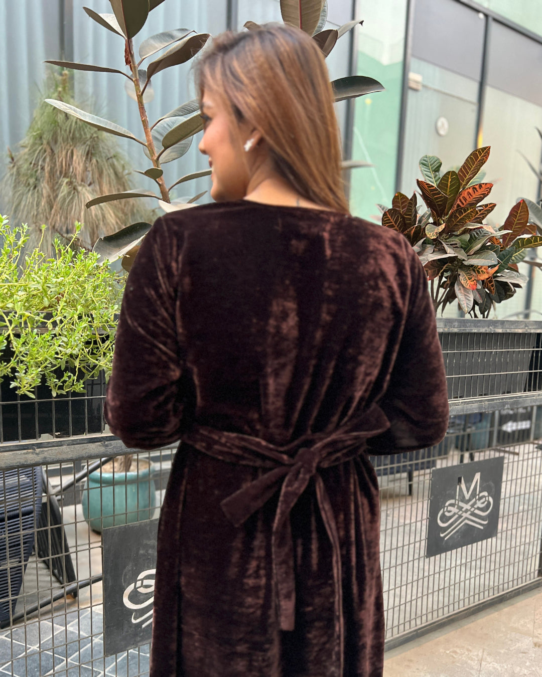 Cocoa Brown Velvet Shirt Dress