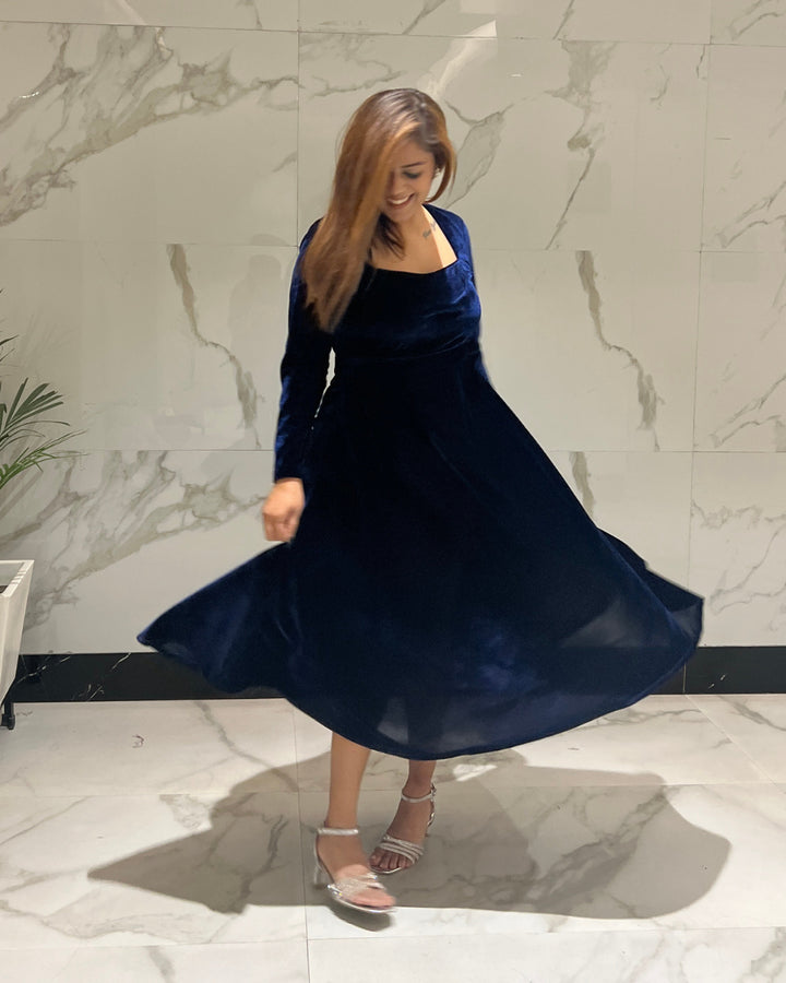 Cosmic Blue Luxurious Velvet Dress