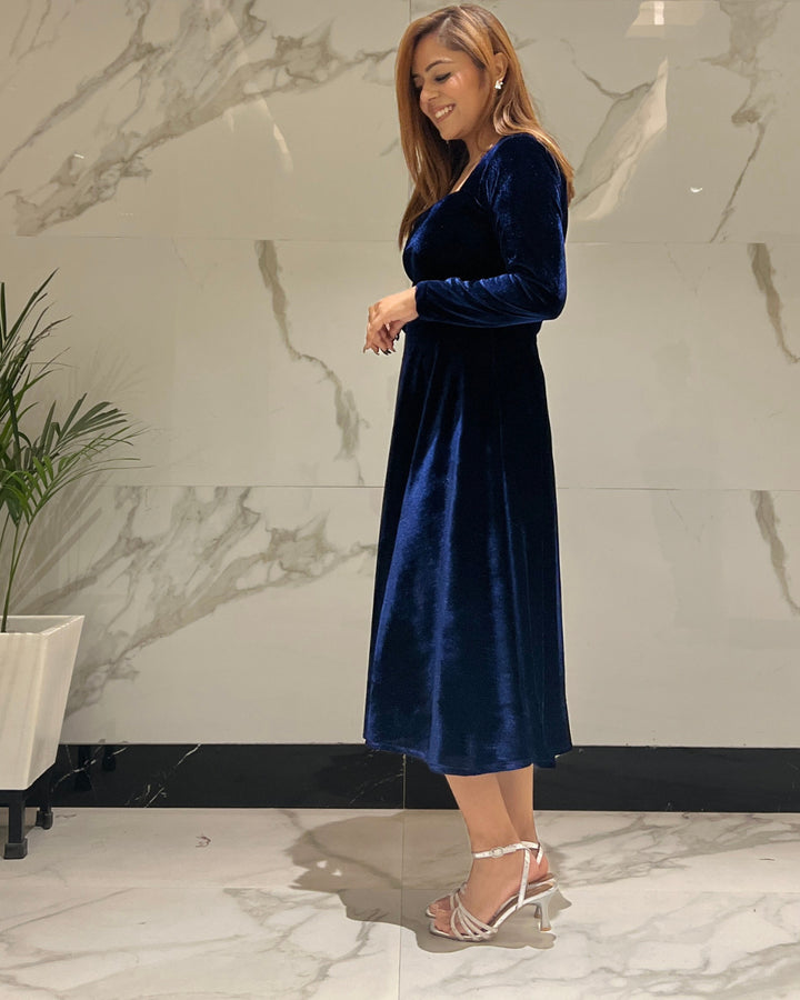 Cosmic Blue Luxurious Velvet Dress