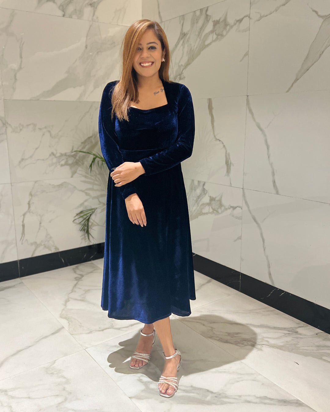 Cosmic Blue Luxurious Velvet Dress