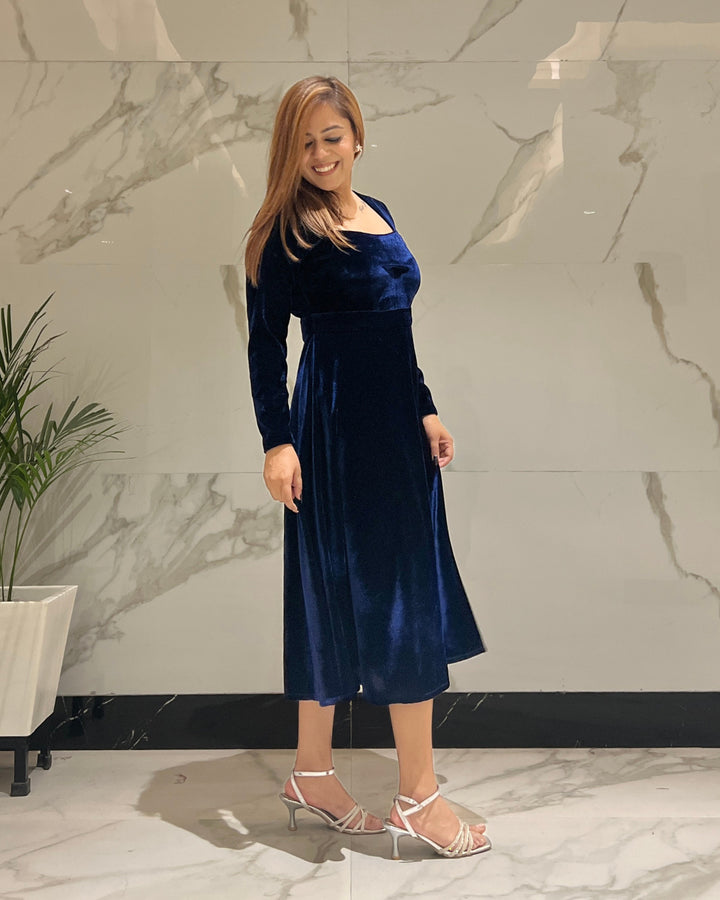 Cosmic Blue Luxurious Velvet Dress