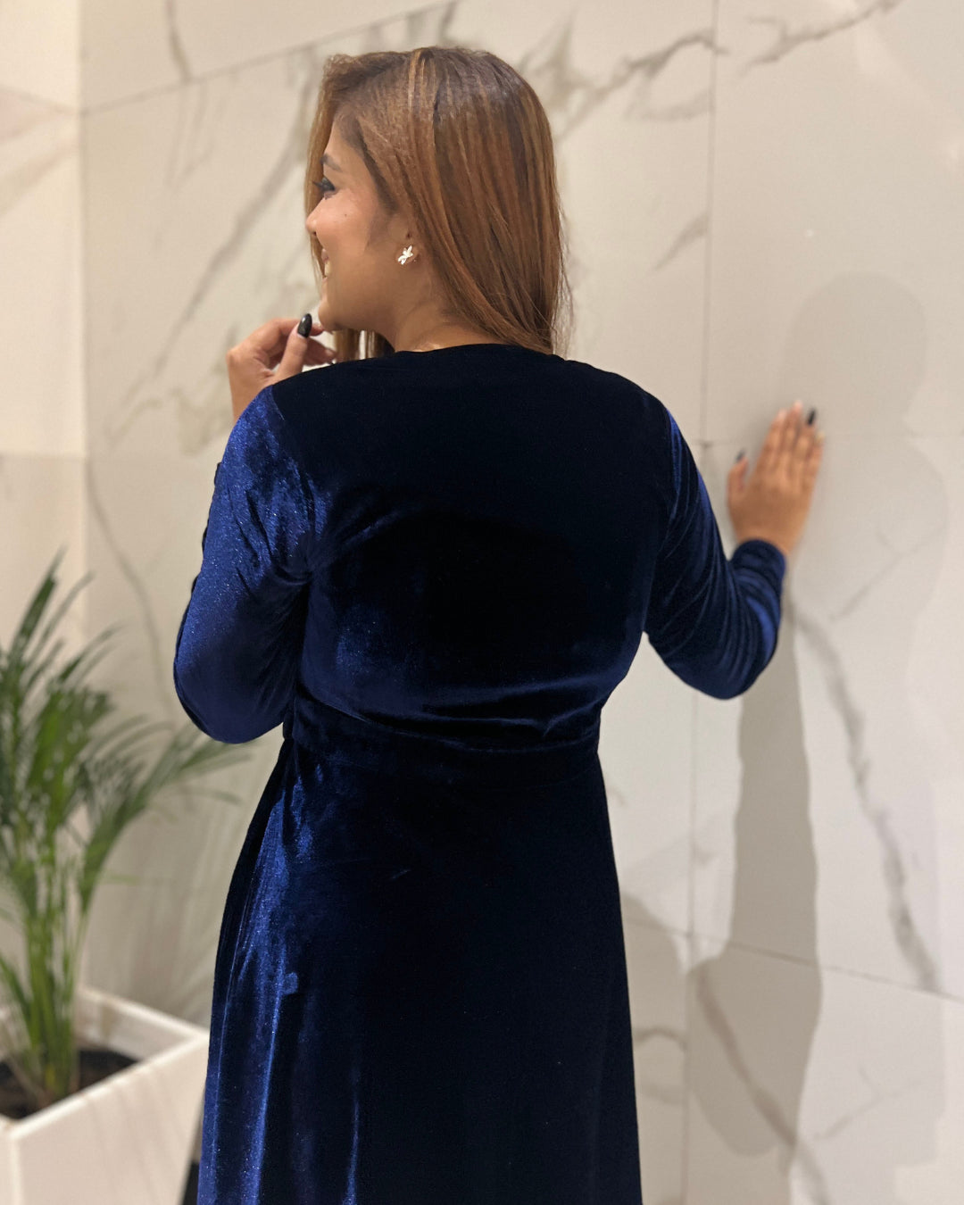 Cosmic Blue Luxurious Velvet Dress