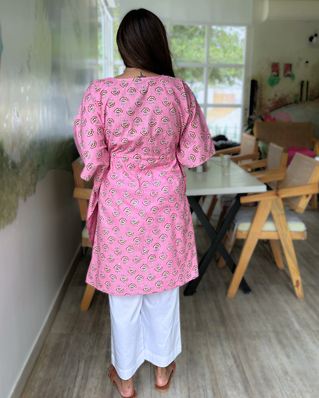 Creamy Pink Dabu Print Kaftan