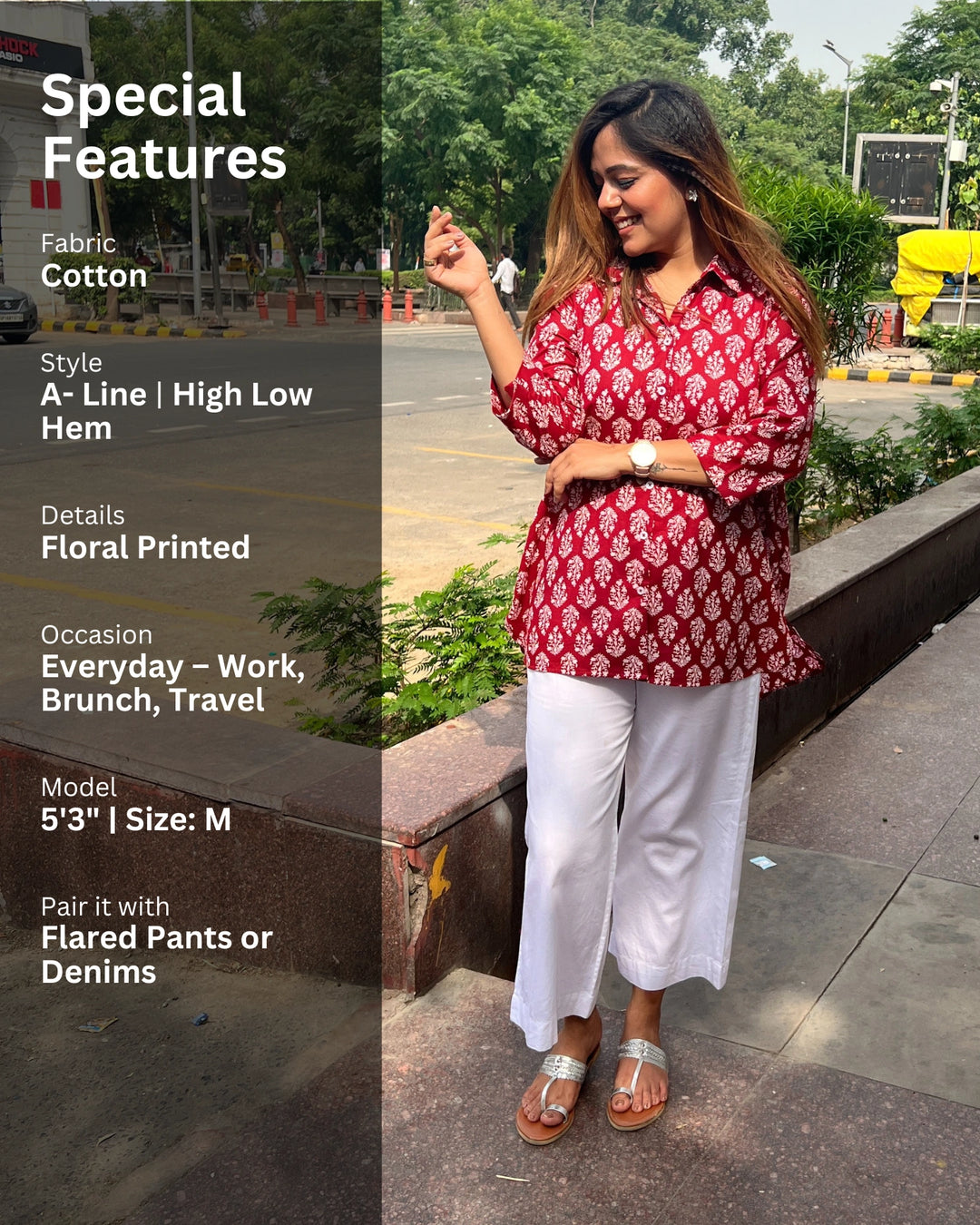 Crimson Red Ethnic Cotton Shirt for Women