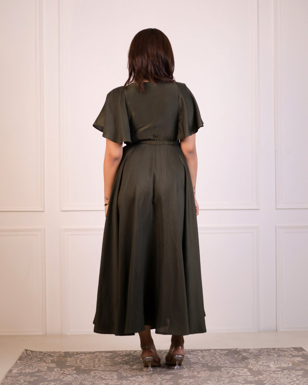 Dark Olive Frill and Flare Dress