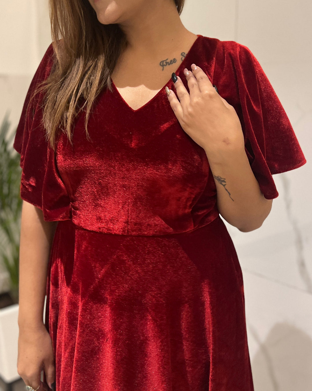 Deep Red Flared Velvet Dress