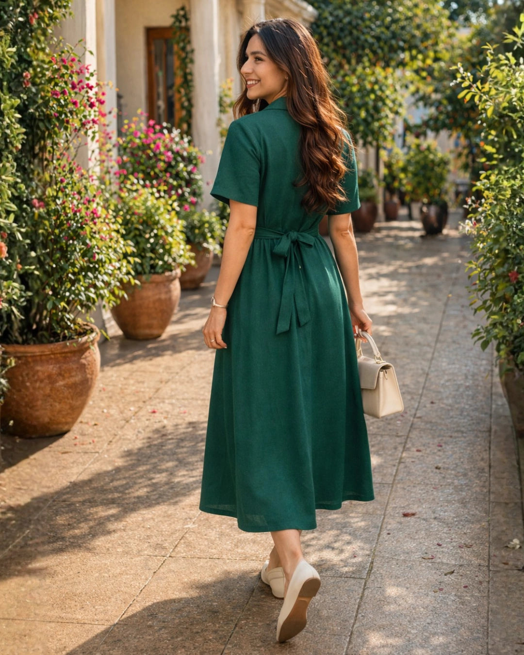 Deep Green All-Day Linen Shirt Dress For Women The Svaya Deep Green All-Day Linen Shirt Dress For Women The Svaya