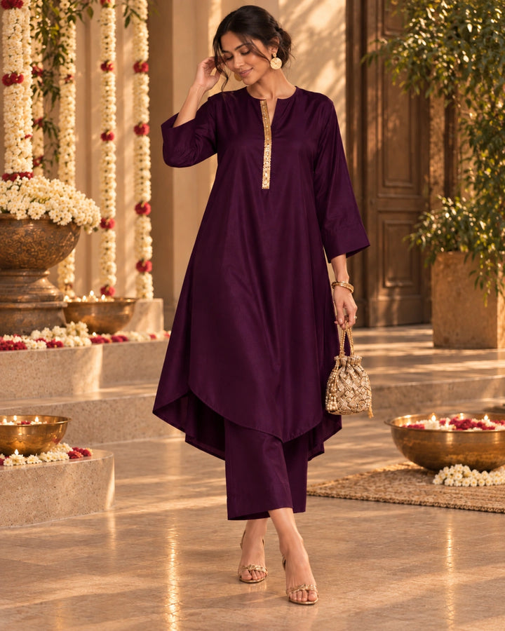 Deep Plum Grace Satin Co-ord Set