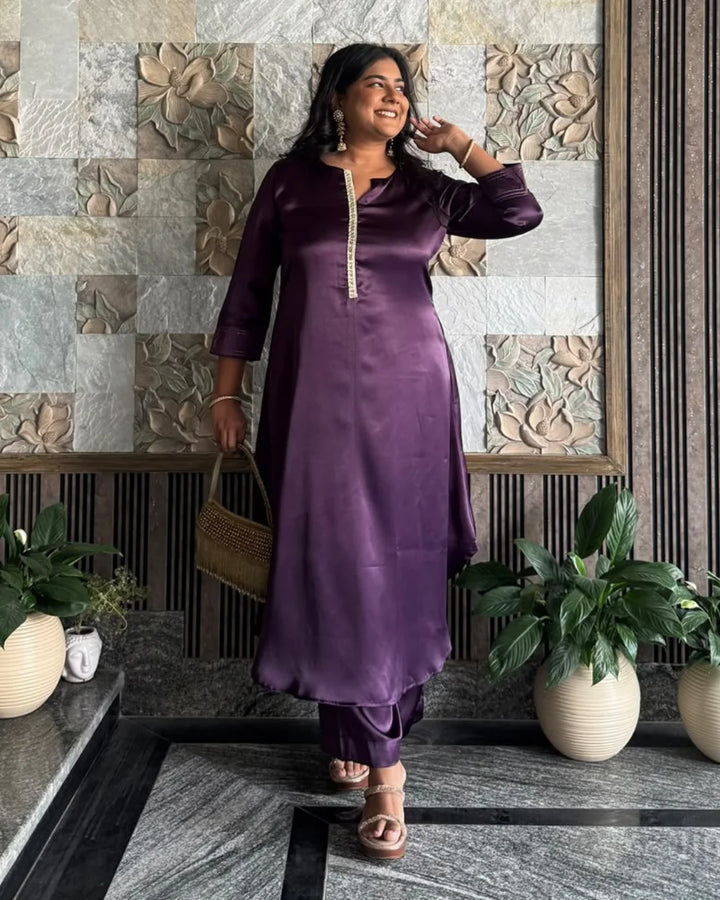 Deep Plum Grace Satin Co-ord Set