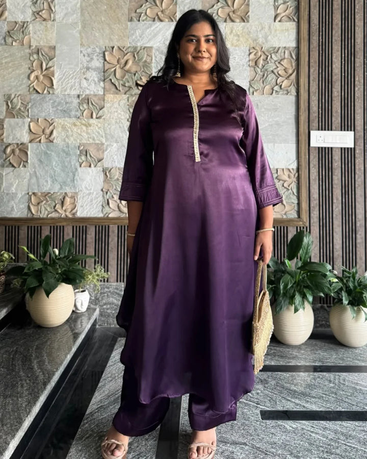 Deep Plum Grace Satin Co-ord Set
