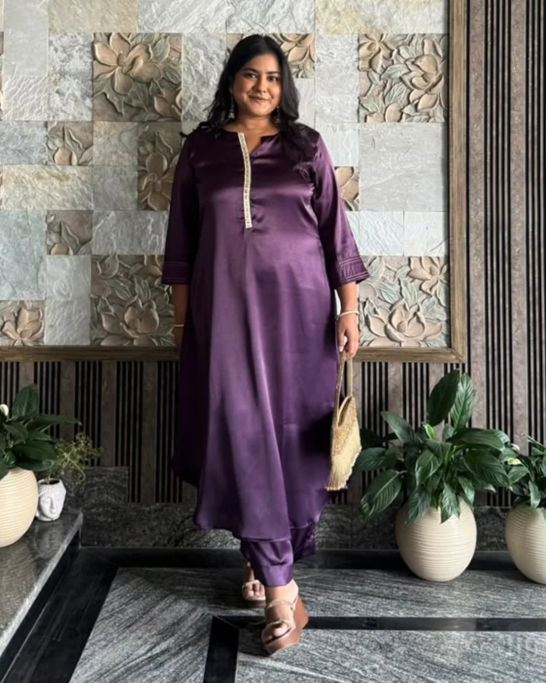Deep Plum Grace Satin Co-ord Set