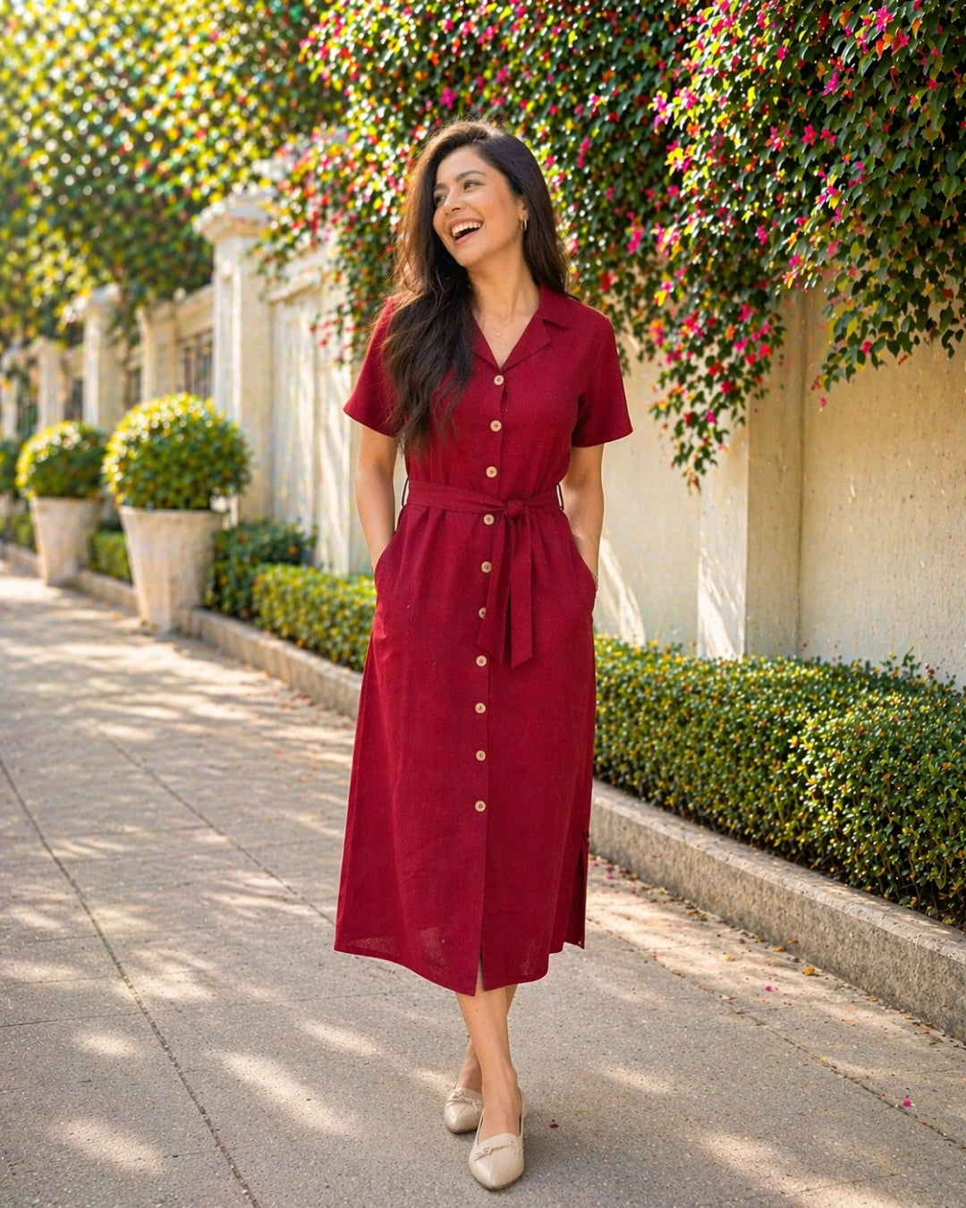 Deep Red All-Day Linen Women's Shirt Dress – The Svaya
