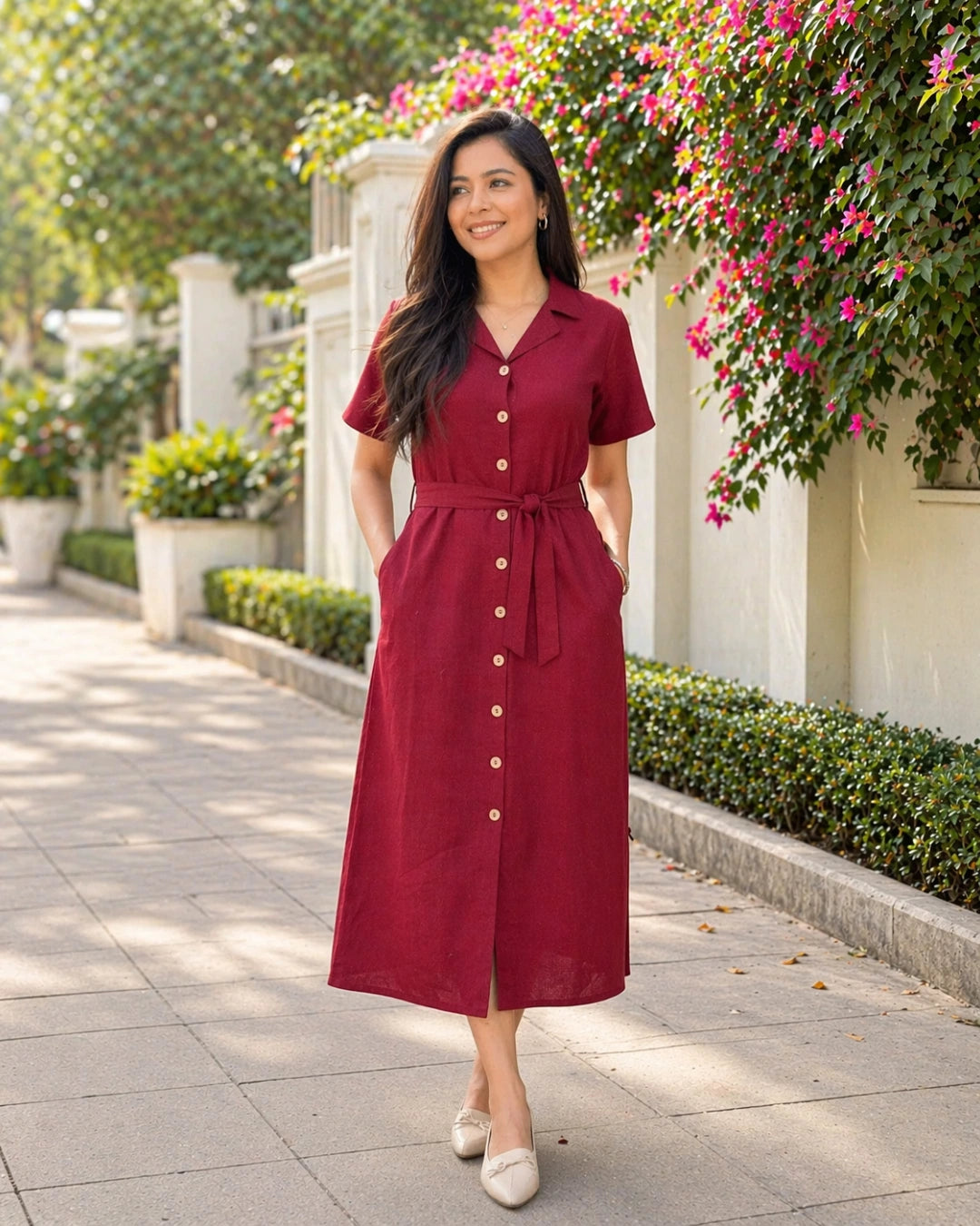 Deep Red All-Day Linen Women's Shirt Dress – The Svaya