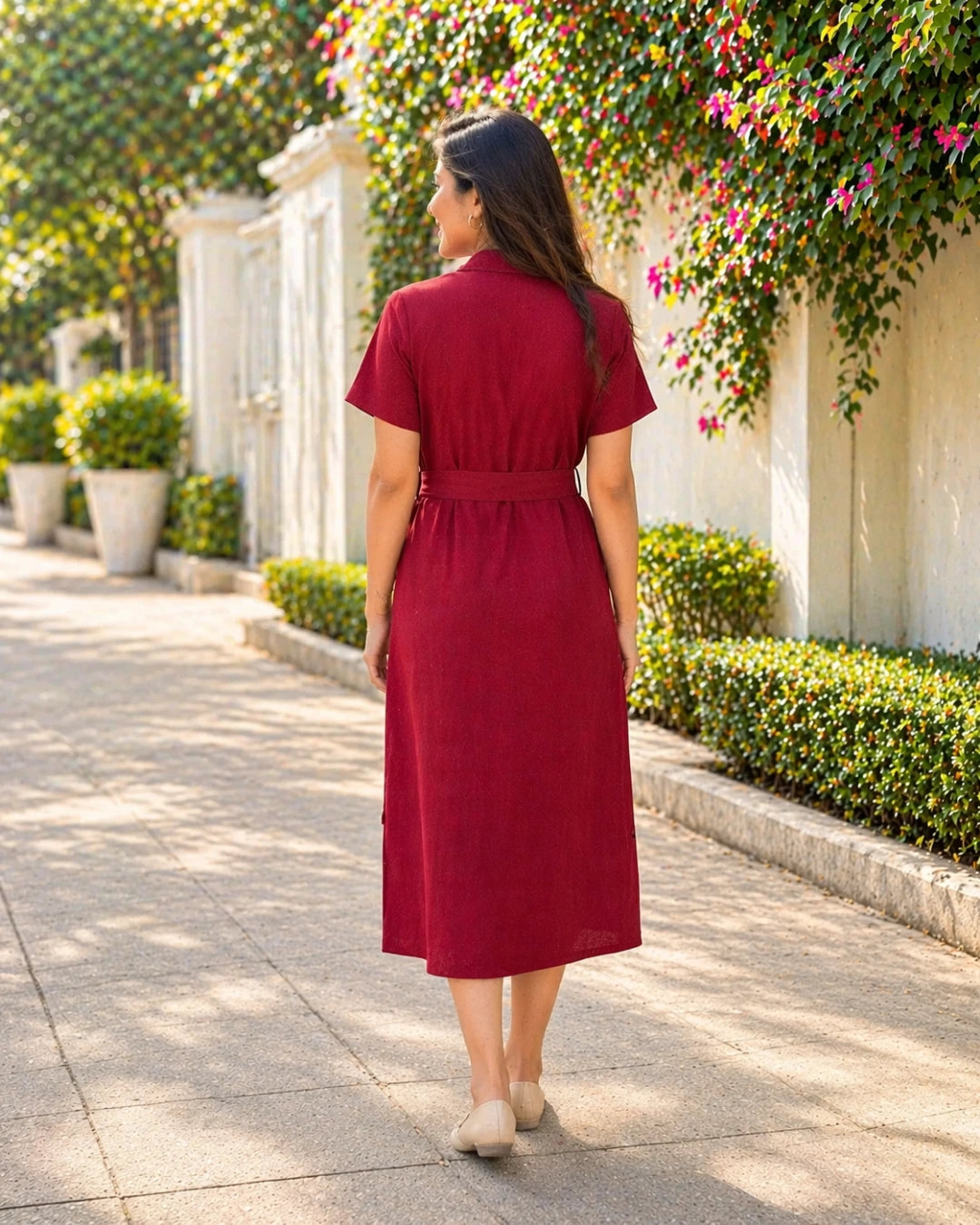 red shirt dress women's Deep Red All-Day Linen Women's Shirt Dress – The Svaya