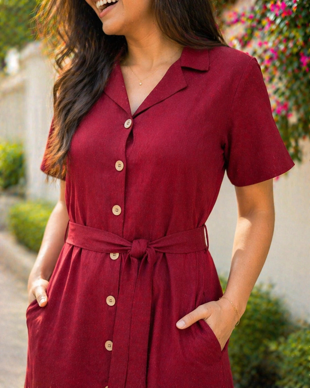 Deep Red All-Day Linen Women's Shirt Dress – The Svaya