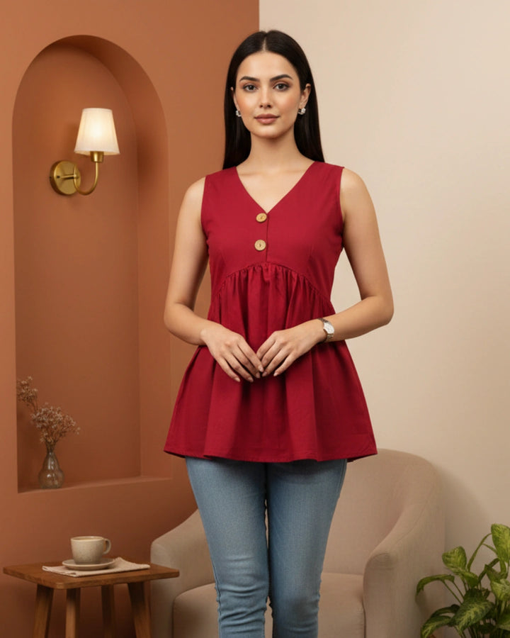 Dark Red Crepe Made to Chill Top For Women