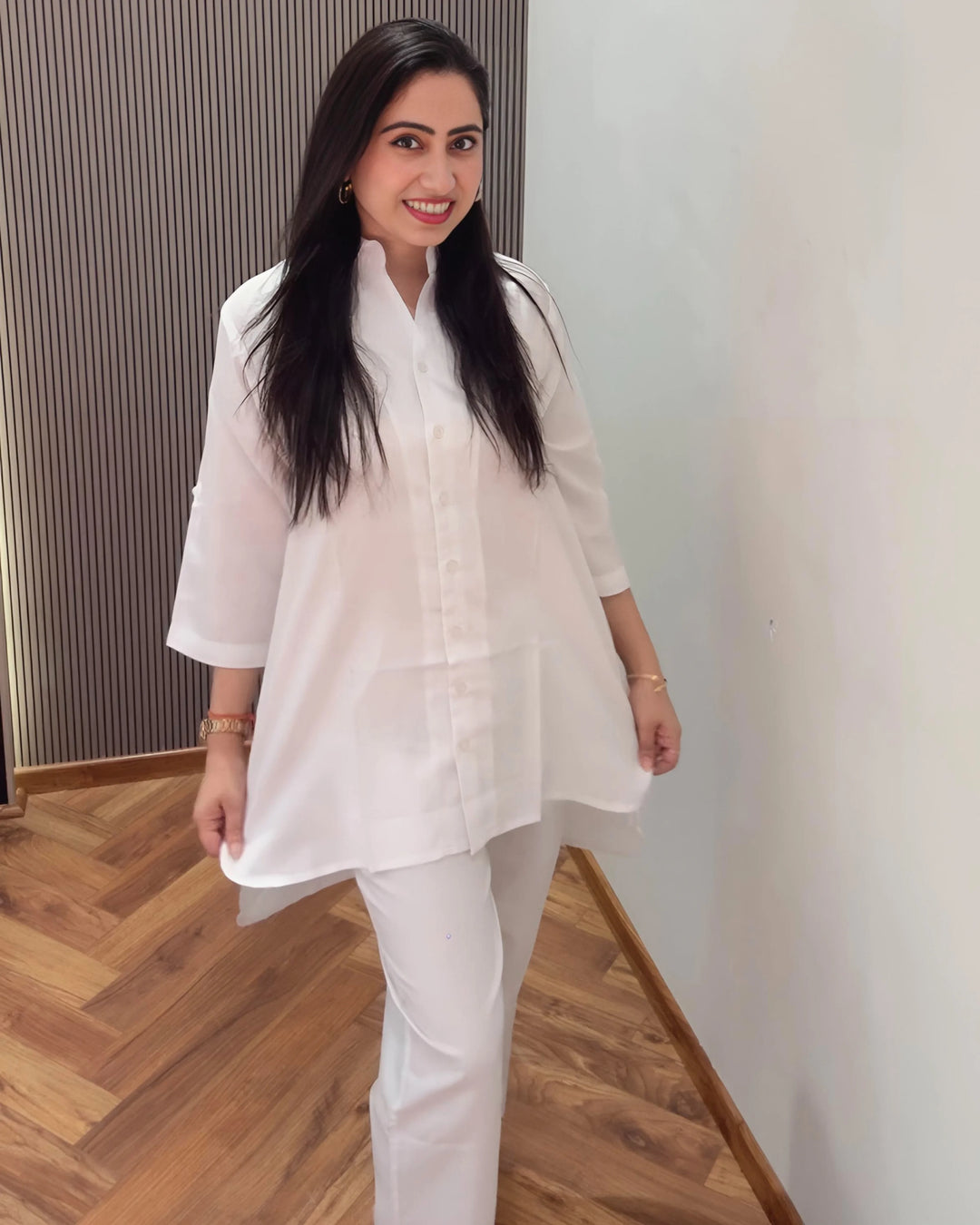 Dove White Cotton Slub Aline Co-ord Set of 2