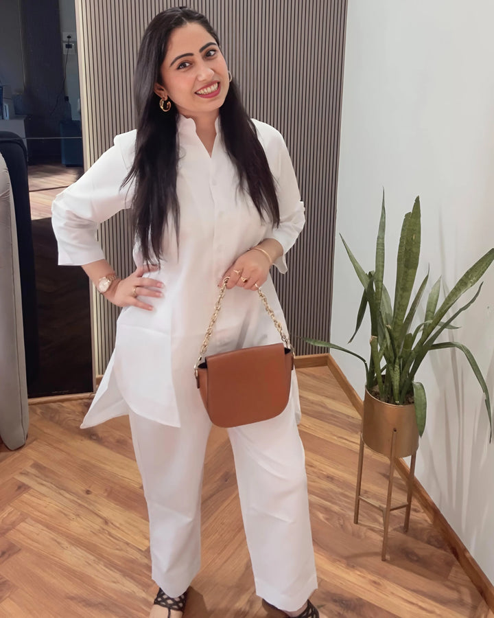 Dove White Cotton Slub Aline Co-ord Set of 2