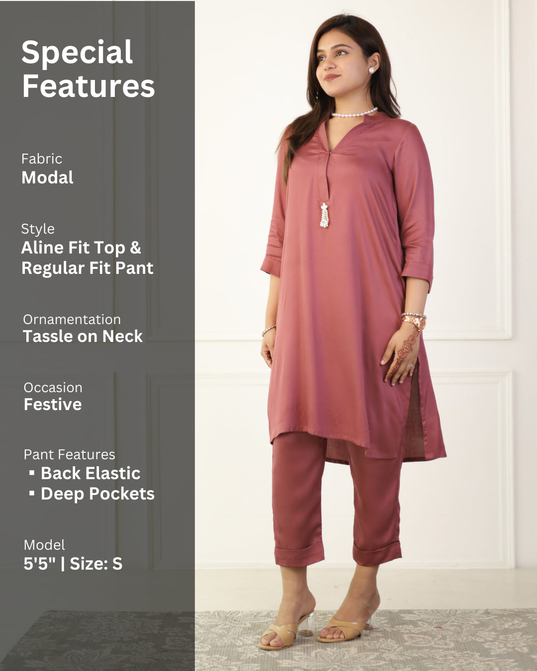 Dusty Rose Pink Modal Kurta Set of 2