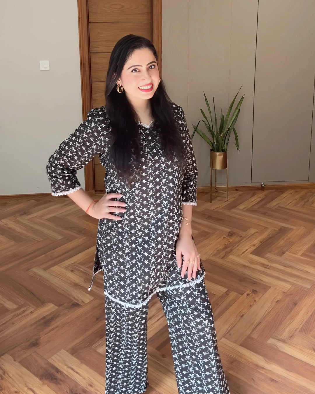 Ebony Black Schiffli Co-ord Set of 2 With Palazzo