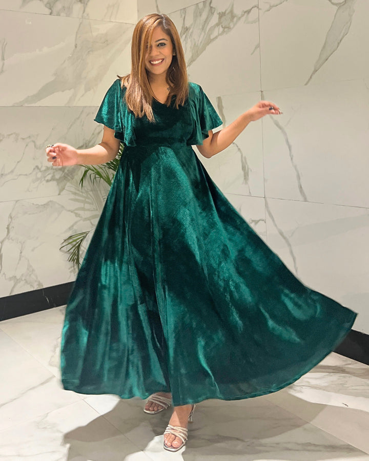 Emerald Green Flared Velvet Dress