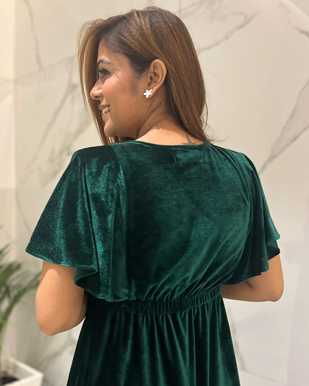 Emerald Green Flared Velvet Dress