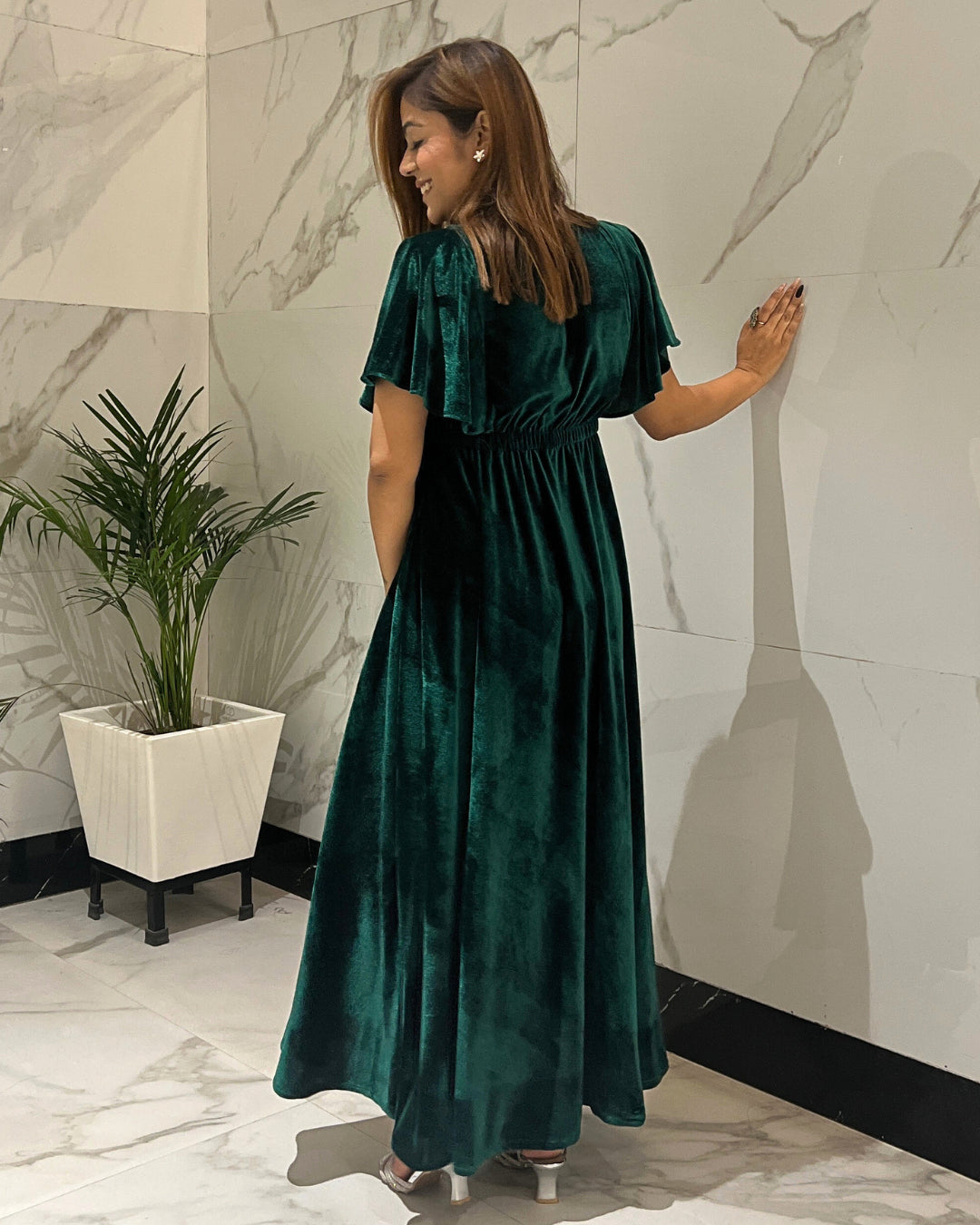 Emerald Green Flared Velvet Dress