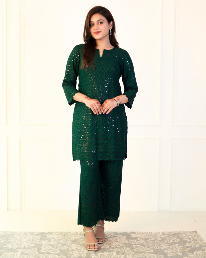 Emerald Green Chikankari Kurta Set of 2