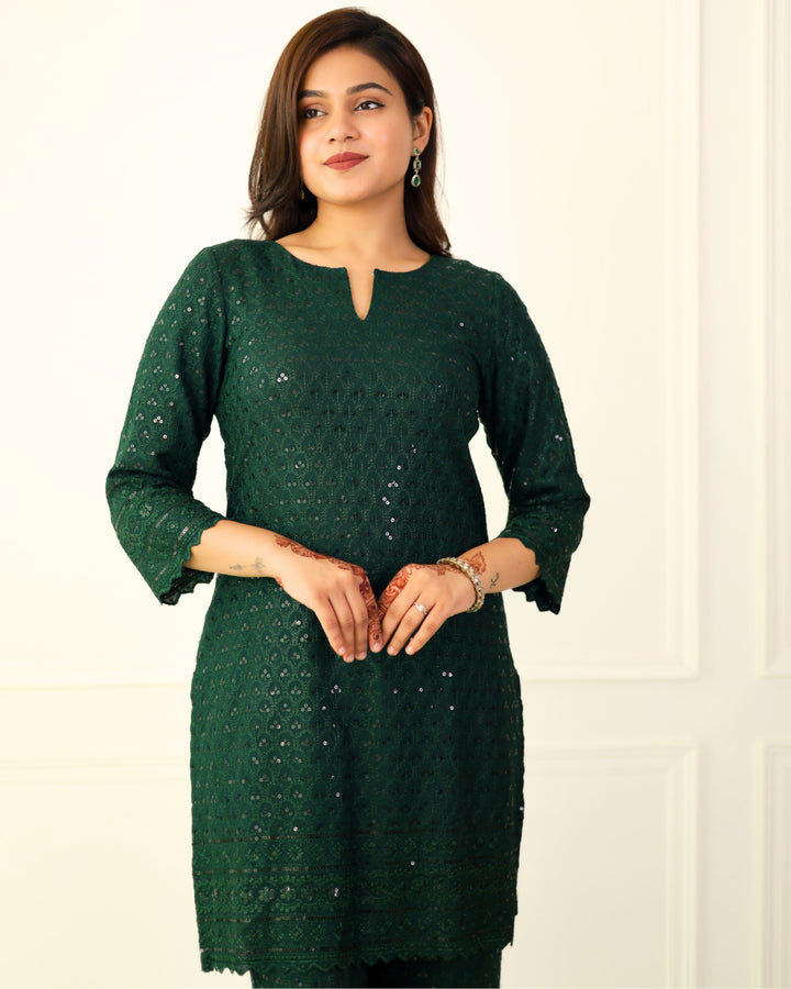 Emerald Green Chikankari Kurta Set of 2