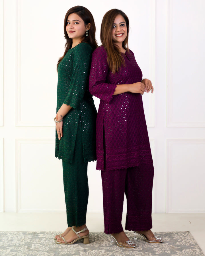 Emerald Green Chikankari Kurta Set of 2