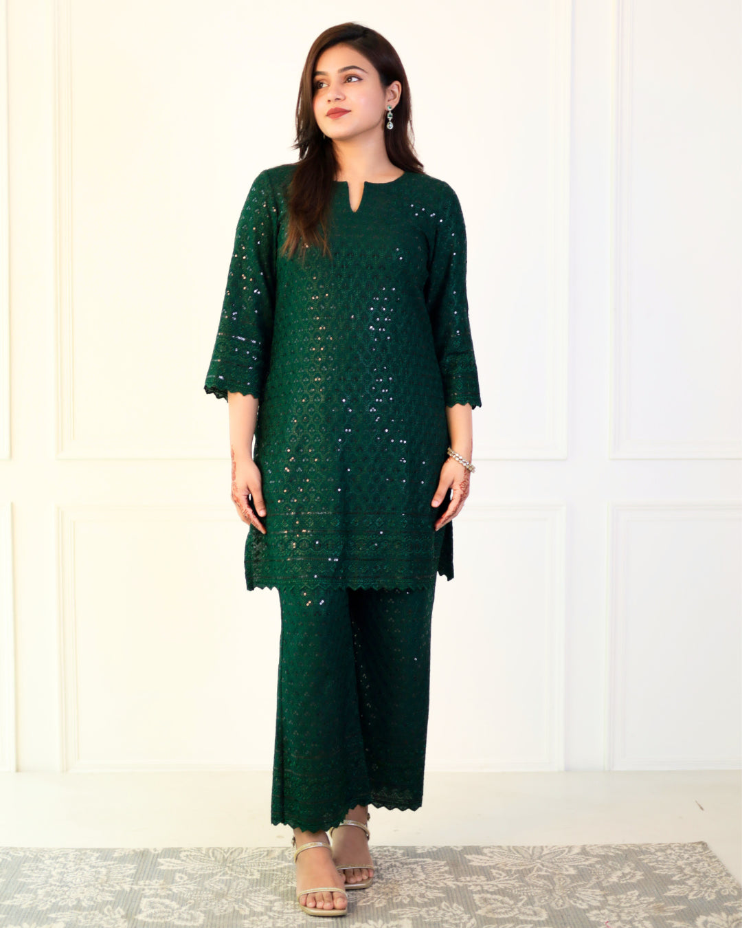 Emerald Green Chikankari Kurta Set of 2